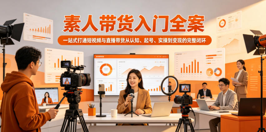 素人带货入门全案，一站式打通短视频与直播带货从认知、起号、实操到变现的完整闭环